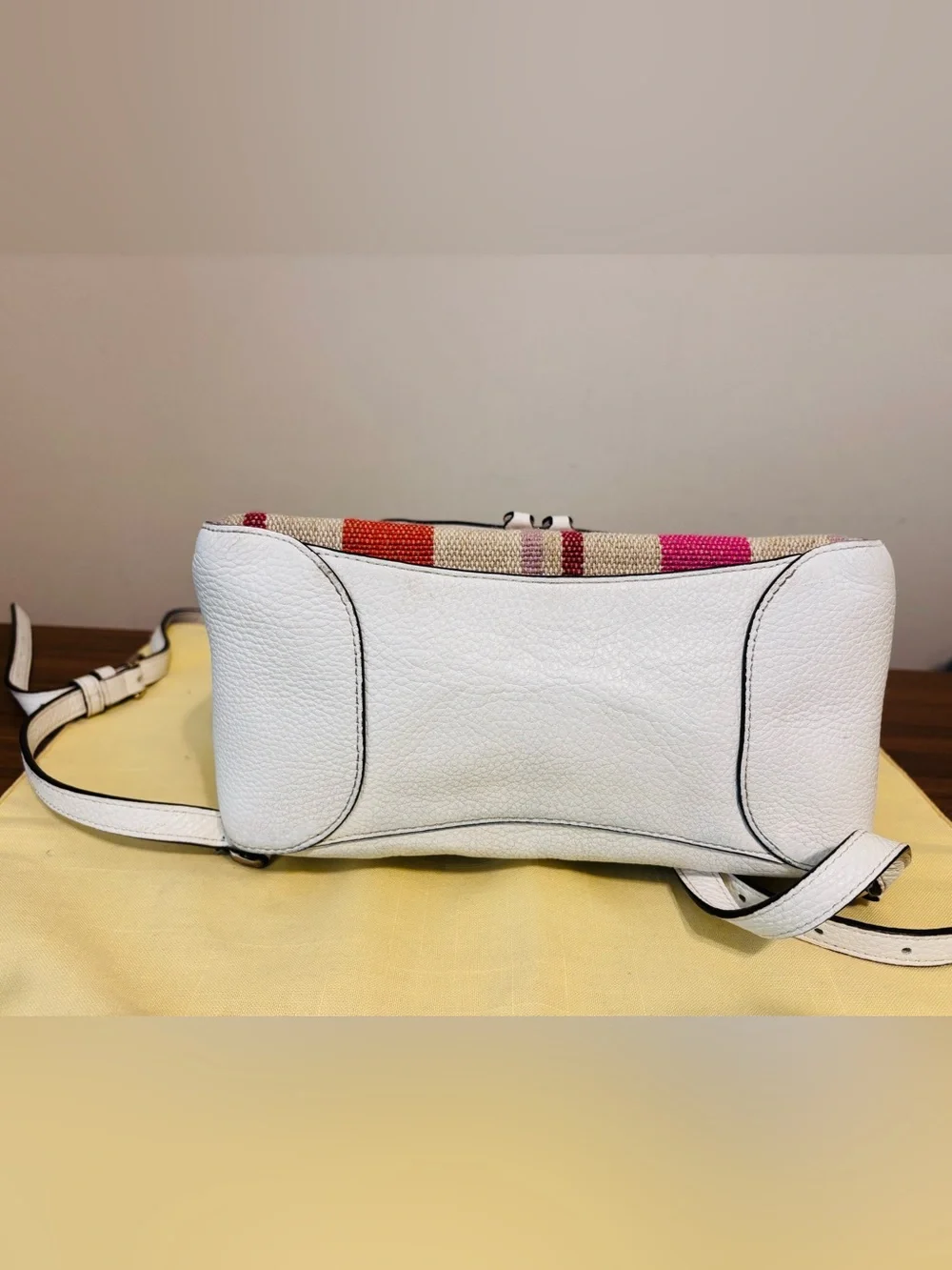 Kate Spade Women's White Striped Mini Backpack Leather Adjustable Strap Designer